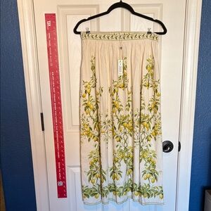 Max Studio Cream Skirt with Green Leaf Design